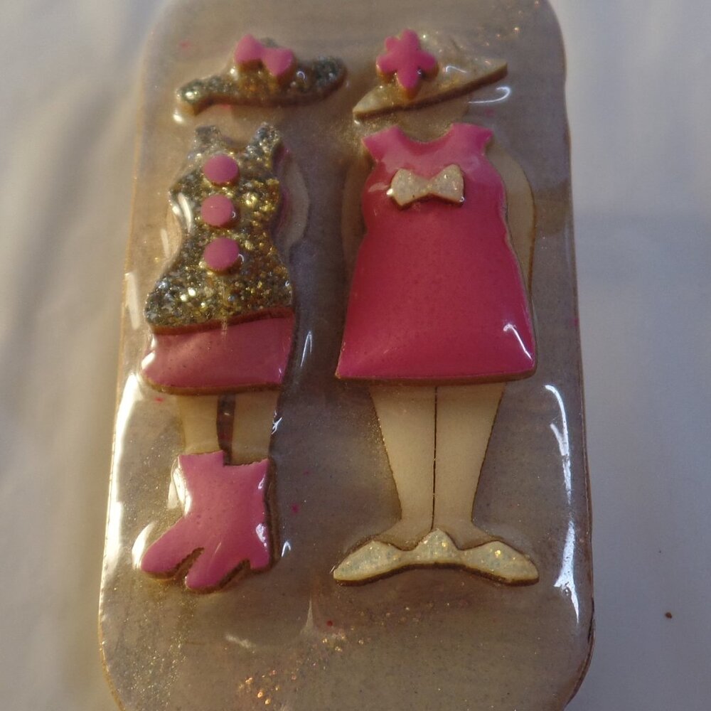 Pink Resin & Sparkle Fashion Ladies by Lucinda~Womans Pins Brooch 2.25 " L X 1"